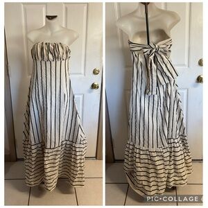 Fore Med Cream/Black Stripe Grace Strapless/spaghetti strap Maxi Dress. In EUC!